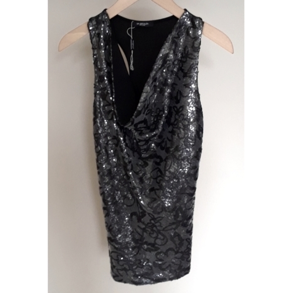 ISAL BED OLLËN. Sequin Sleeveless Designer Top. Silver. Size S - Picture 11 of 16